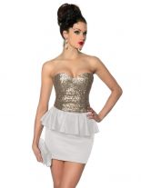 Bandeau Mini Kleid weiß gold mit Rockteil und Pailletten