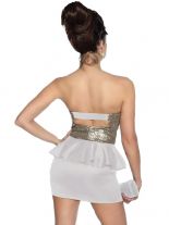 Bandeau Mini Kleid weiß gold mit Rockteil und Pailletten