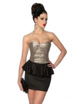 Bandeau Mini Kleid schwarz gold mit Rockteil und Pailletten