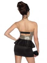 Bandeau Mini Kleid schwarz gold mit Rockteil und Pailletten