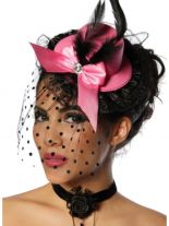 Haarschmuck Mini Hut rosa mit Federn