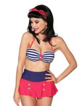 Rockabilly Bandeau Bikini Marine Style blau rot und weiß