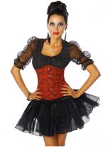 Brokat Taillen Corsage schwarz rot mit Muster