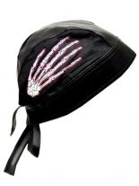 Bandana Cap Kunstleder schwarz Skelett Hand