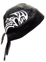 Bandana Cap Kunstleder schwarz Tribal