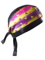 Bandana Cap Kunstleder schwarz Herz und Mond bunt