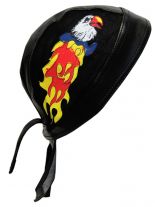 Bandana Cap Kunstleder schwarz Eagle on fire