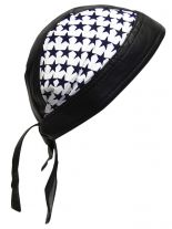 Bandana Cap Kunstleder schwarz weiß Sterne