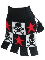 Fingerlose Handschuhe Sterne und Totenköpfe