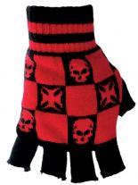 Fingerlose Handschuhe Eisernes Kreuz Totenköpfe rot