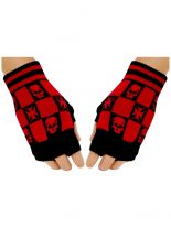 Fingerlose Handschuhe Eisernes Kreuz Totenköpfe rot