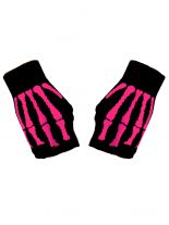 Fingerlose Handschuhe Skelett Hand pink