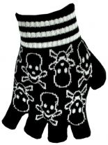 Fingerlose Handschuhe Totenköpfe weiß