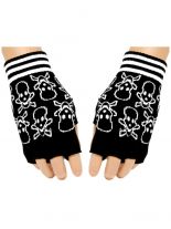 Fingerlose Handschuhe Totenköpfe weiß