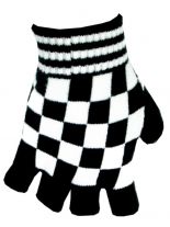 Fingerlose Handschuhe weiß schwarz kariert