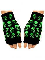 Fingerlose Handschuhe Totenköpfe grün