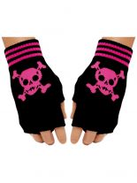Fingerlose Handschuhe Totenkopf pink schwarz