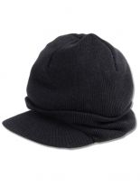 Beanie Strickmütze schwarz mit Schirm
