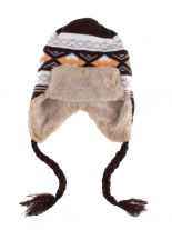 Tschapka Wintermütze mit Kunstfell gemustert