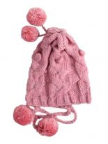 Woll Strickmütze pink mit 4 Bommeln