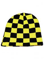 Beanie Schachbrettmuster neon gelb