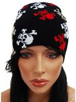 Beanie Totenköpfe rot und weiß