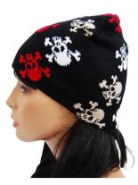 Beanie Totenköpfe rot und weiß