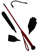 Kunstleder Peitsche schwarz rot mit Aufsätzen