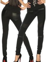 Stretchhose mit Lederimitat schwarz