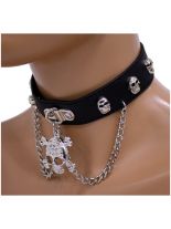 Leder Choker Halsband Totenkopf mit Kette