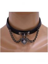 Leder Choker Halsband Herz mit Kette