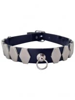 Leder Choker Halsband 6 eckige Nieten und Ring