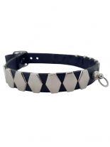 Leder Choker Halsband 6 eckige Nieten und Ring