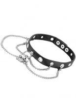 Leder Choker Halsband Skull mit Ketten