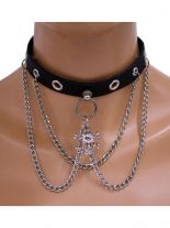 Leder Choker Halsband Skull mit Ketten