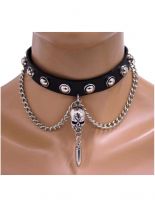 Leder Choker Halsband Patrone mit Kette