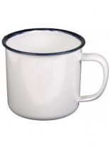 Emaille Tasse weiß blau 300ml