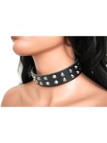 Leder Halsband Spitznieten 2 reihig