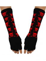 Fingerlose Stulpenhandschuhe Totenkopf rot