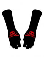 Fingerlose Stulpenhandschuhe roter Totenkopf