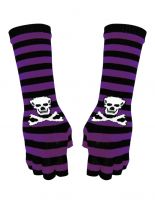 Fingerlose Stulpenhandschuhe lila Streifen Totenkopf