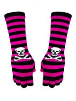 Fingerlose Stulpenhandschuhe pink Streifen Totenkopf