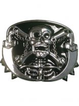 Gürtelschnalle Skull mit Schwerter und Ketten