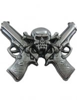Gürtelschnalle Totenkopf mit Pistolen