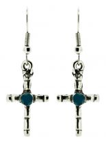 Ohrring Crucifix mit Stein blau