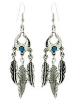 Ohrring Indianerfeder mit Stein blau klein
