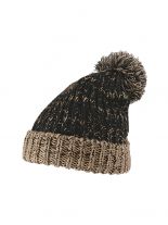 Slouch Long Winter Mütze braun beige Bommel