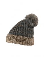 Slouch Long Winter Mütze beige grau Bommel