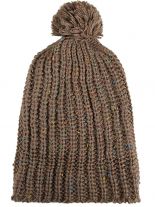 Slouch Long Winter Mütze beige bunt Bommel