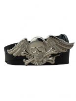 Fashion Gürtel Totenkopf mit Flügel silber